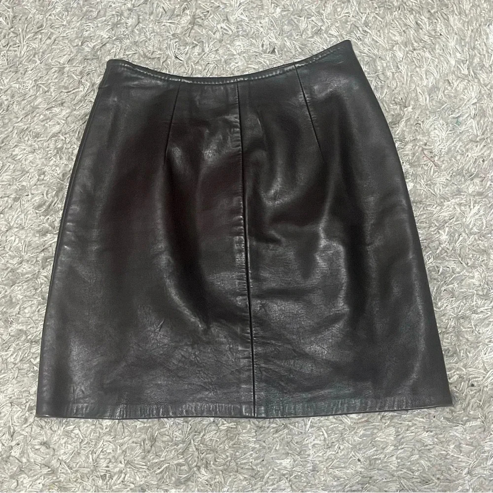 Vintage 90s Ann Taylor Genuine Leather Mini Skirt | Dark Brown | Vtg | Size 2